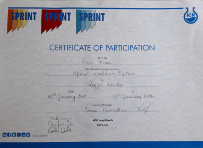 Certifikát Sprint